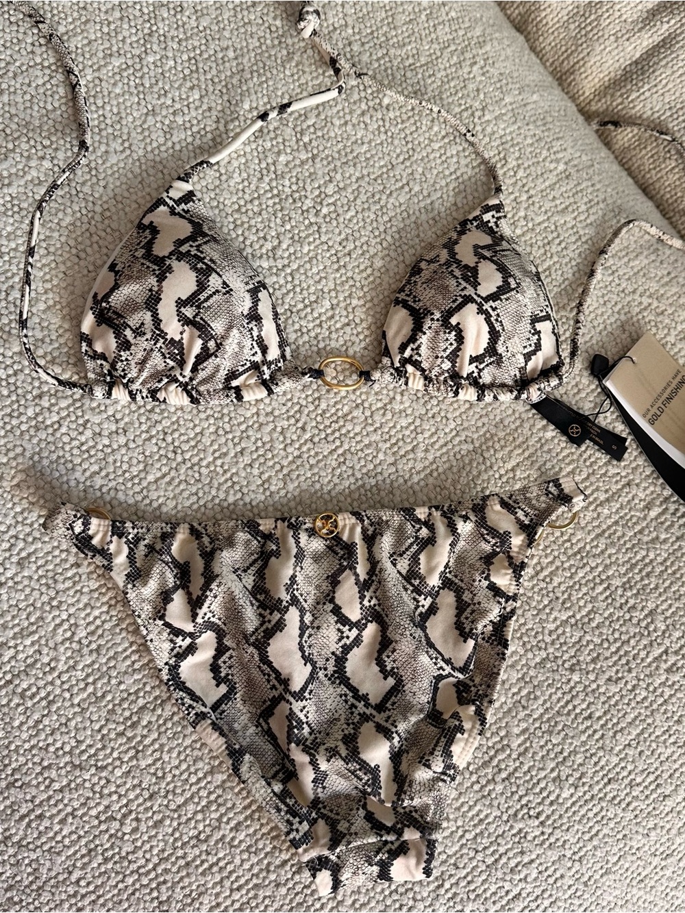 VIX Paula Hermanny Snake Print Bikini with Gold Ring Details – Size S – NWT